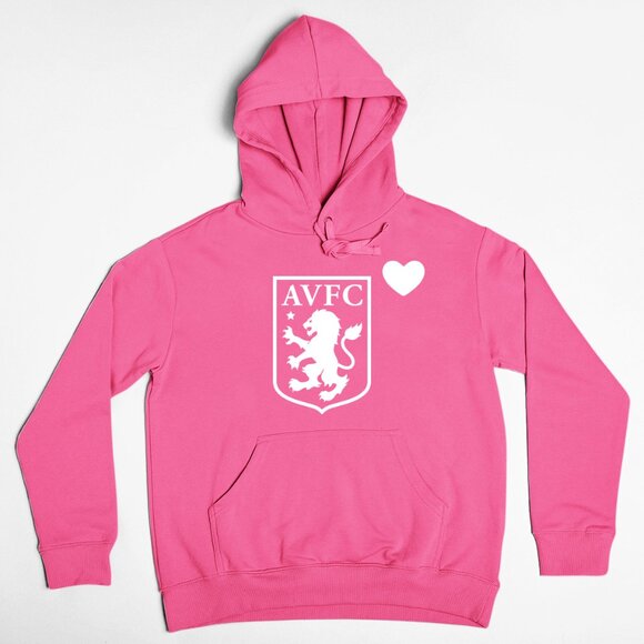 Team Fans Other - NEW Aston Villa Heart Pullover Fleece Hoodie NEON HOT PINK